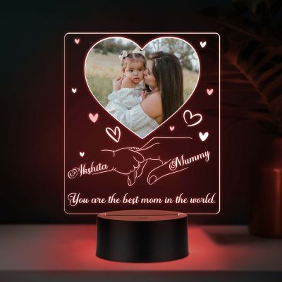 Personalized “You Are the Best Mom in the World” Acrylic LED Lamp with Multicolor Light (USB Powered)